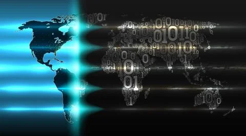 Binary code world map background abstract hardware. internet of things, big data Stock Illustration