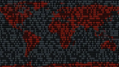 Binary code. Zeros and ones in the form of a map of the world. Global programmin Stock Footage 200948121