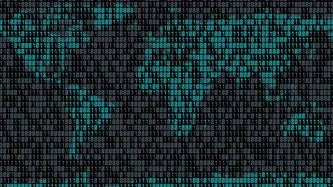 Binary code. Zeros and ones in the form of a map of the world. Global programmin Stock Footage 200948169
