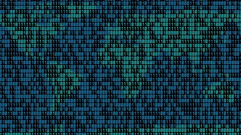 Binary code. Zeros and ones  in the form of a map of the world. Global programmi Stock Footage 201256505