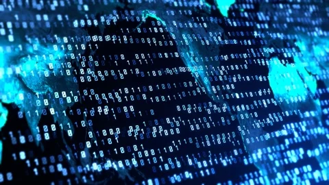 Binary code. Zeros and ones  in the form of a map of the world. Stock Footage 229809163