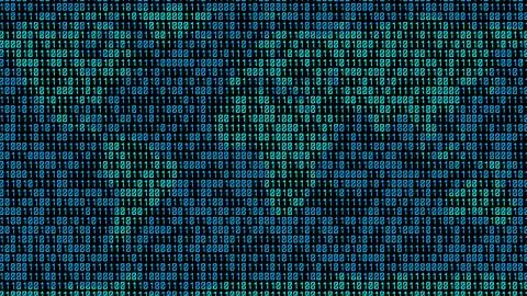 Binary code. Zeros and ones in the form of a map of the world. Coding. 3D ren Illustrazione stock
