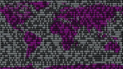 Binary code. Zeros and ones in the form of a map of the world. Coding. 3D ren Stock Illustration