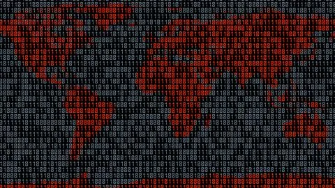 Binary code. Zeros and ones in the form of a map of the world. Coding. 3D ren Stock Illustration