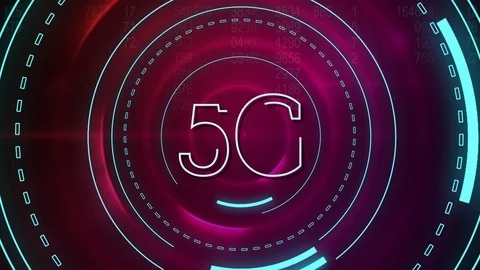 Binary codes and 5G written in the middle of a futuristic circles Stock Footage 109156831