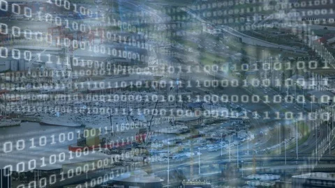 Binary codes and a city Stock Footage 107704581