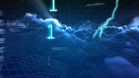 Binary codes and lightning in the clouds Stock Footage 108865228
