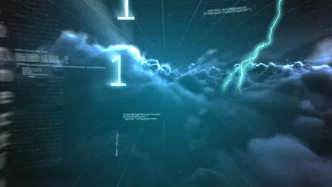 Binary codes and lightning in the clouds Stock Footage 108868430