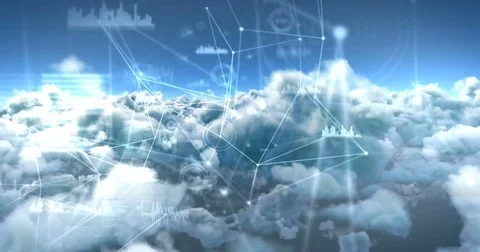 Binary codes and lines against white clouds 4k Stock Footage 79295293