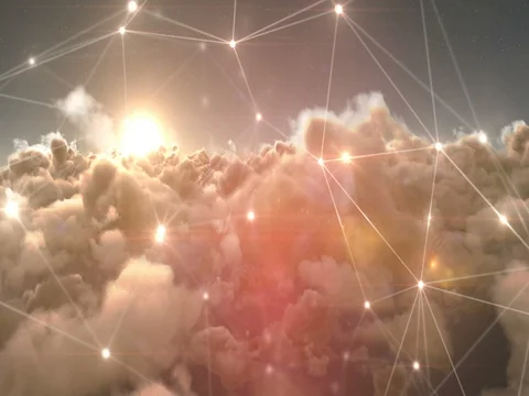 Binary codes and lines against white clouds 4k Stock Footage 79295352