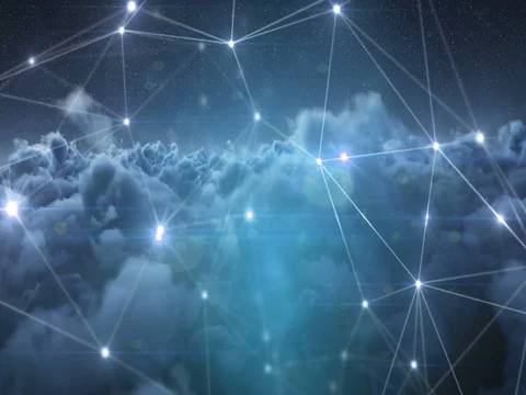 Binary codes and lines against clouds during night 4k Stock Footage 79295441