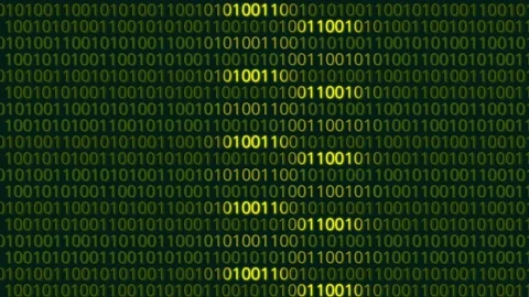 Binary Codes Background With Digits Moving on Screen Consisting of Solid Yellow Stock Footage 183391941