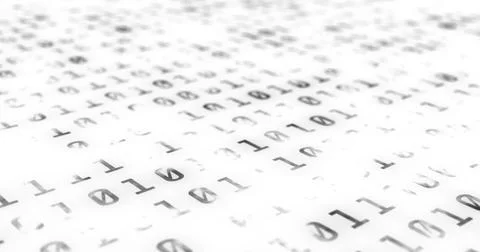Binary codes with black color font are projected on a white background with Stock Illustration