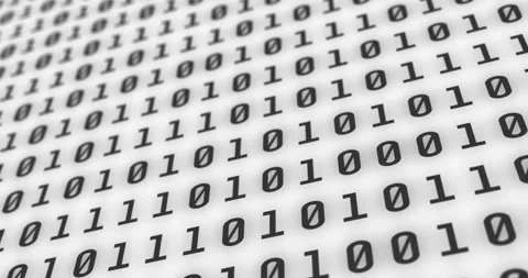 Binary codes with black font color projected on a white screen background Video stock 143276428