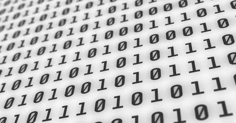 Binary codes with black font color projected on a white screen background Stock Illustration