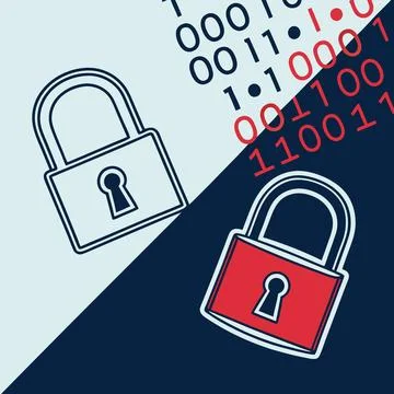 Binary Codes Overlaying Padlock Icons. Cybersecurity Vector Design for Digi.. 스톡 일러스트