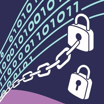 Binary Codes Overlaying Padlock Icons. Cybersecurity Vector Design for Digi.. Stock Illustration