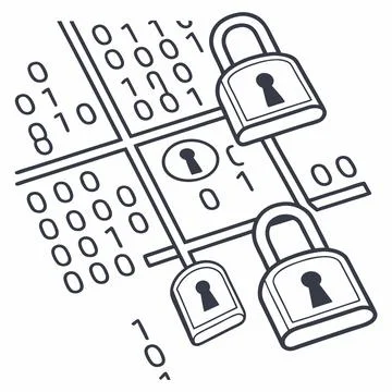 Binary Codes Overlaying Padlock Icons. Cybersecurity Vector Design for Digi.. Illustrazione stock