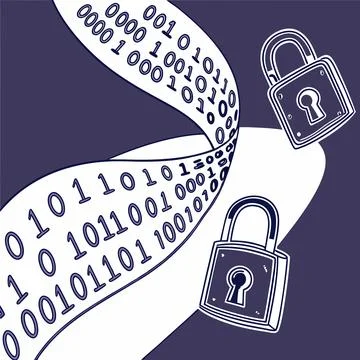 Binary Codes Overlaying Padlock Icons. Cybersecurity Vector Design for Digi.. Illustrazione stock