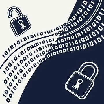 Binary Codes Overlaying Padlock Icons. Cybersecurity Vector Design for Digi.. Stock Illustration