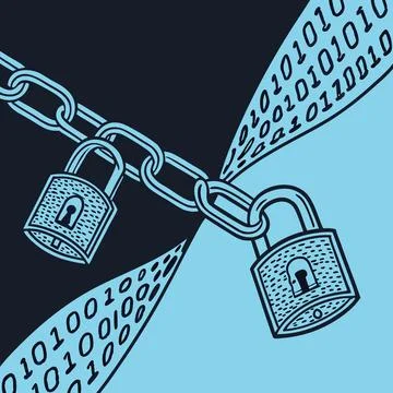Binary Codes Overlaying Padlock Icons. Cybersecurity Vector Design for Digi.. 스톡 일러스트