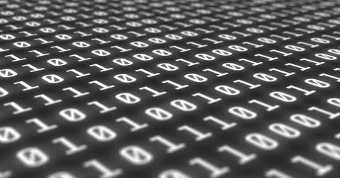 Binary codes with white color font are projected on a black background Stock Illustration