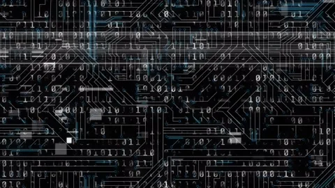 Binary coding data processing against microprocessor connections on black Vídeo Stock 172334308