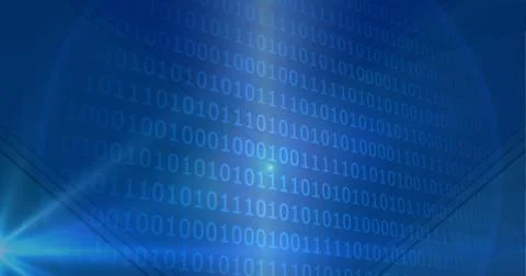 Binary coding data processing against spot of light on blue technology Stock Illustration