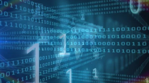 Binary coding data processing over world map on blue background Video stock 150453101