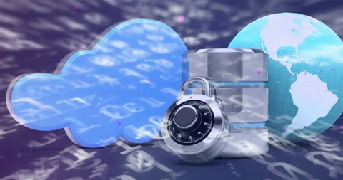 Binary coding data processing over database server, globe and cloud icon against Stock Footage 155435641