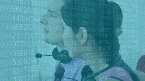 Binary coding data processing over diverse male and female customer care Video stock 158399002