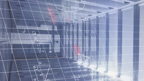 Binary coding data processing over computer server room against red technology Stock Footage 313017746