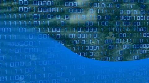 Binary coding data processing over network of profile icons against blue Stock Footage 327273411