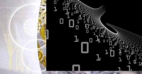 Binary coding data processing over close up of computer server against white Stock Illustration