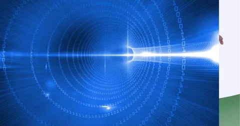 Binary coding data processing over digital tunnel against green technology Illustrazione stock