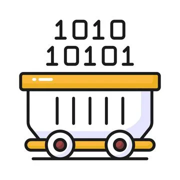 Binary coding inside a wheelbarrow denoting concept icon of data mining Stock Illustration