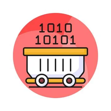 Binary coding inside a wheelbarrow denoting concept icon of data mining Stock Illustration