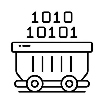 Binary coding inside a wheelbarrow denoting concept icon of data mining Stock Illustration