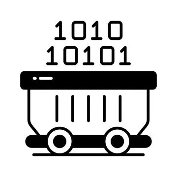 Binary coding inside a wheelbarrow denoting concept icon of data mining 库存插图