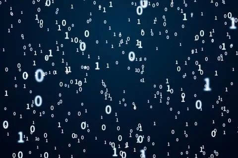 Binary coding numbers scatting on dark background, 3d rendering. Stock Photos