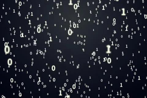 Binary coding numbers scatting on dark background, 3d rendering. 스톡 사진