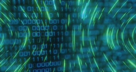 Binary column appearing at left and layered data pattern pulsing and shifting Stock Footage 321700203