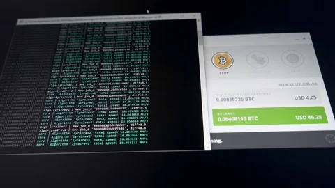 Binary computer code. Mining cryptocurrency process program on display PC. Using Stock Footage 84842302