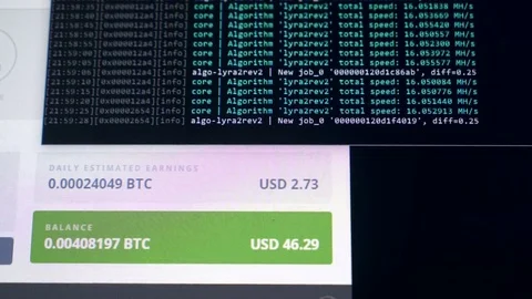 Binary computer code. Mining cryptocurrency process program on display PC. Using Stock Footage 84842928