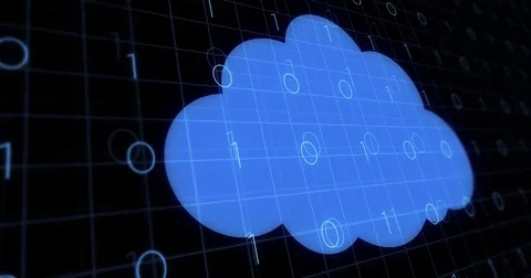 Binary computer code uploading data to a cloud based storage solution Stock Footage 79657980