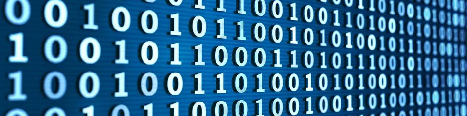 Binary computer code, wide background. 3d illustration Stock Illustration