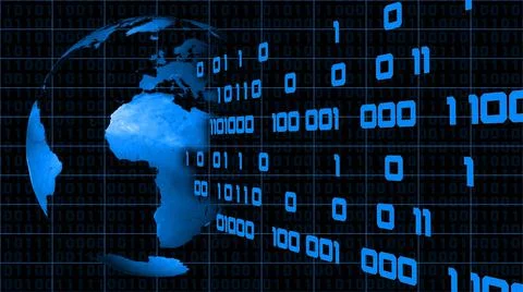 Binary concept background in blue colour - binary code flow away from earth イラスト素材