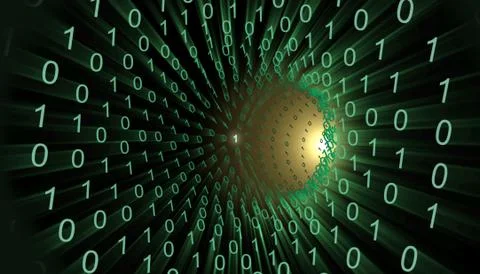 Binary data abstract with a cyberspace tunnel Illustrazione stock