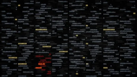 Binary data code animation showing warning messages. Frontal- Black. Stock Footage 80470304