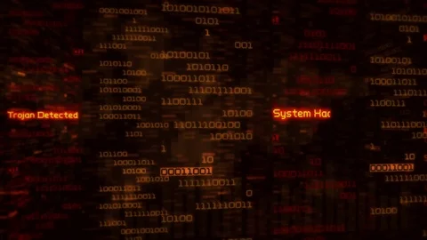 Binary data code animation showing warning messages. Red. Cyber Attack. 스톡 동영상 83468548